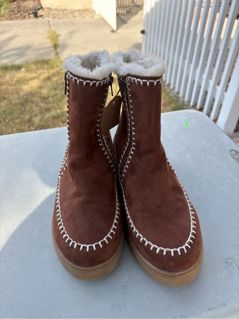 Brown Faux-Shearling Suede Winter Ankle Boots - Women